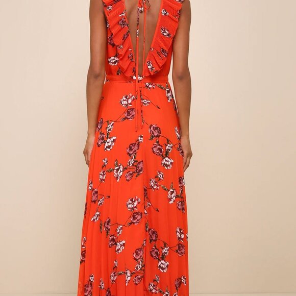 New Lulus Small Orange Floral Chiffon Maxi Dress | New with Tags | Small - Picture 3 of 6